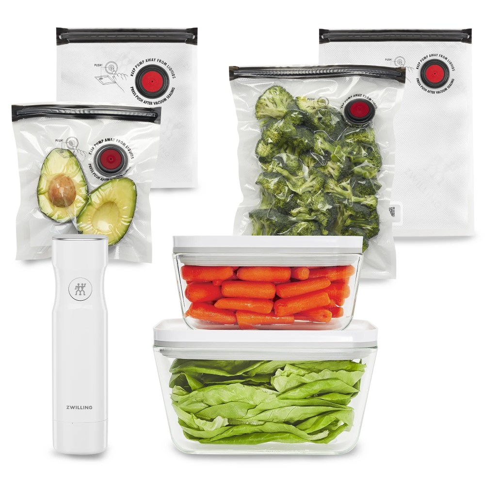 ZWILLING Fresh & Save 7-pc Vacuum Sealer Machine Starter Set,Sous Vide Bags,Meal prep,Airtight Food Containers Glass