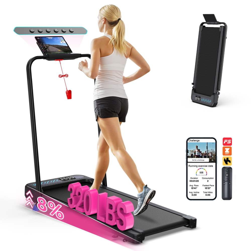 YZRUN Walking Pad with Handle Bar, Under Desk Treadmills for Home, 320 LBS Capacity