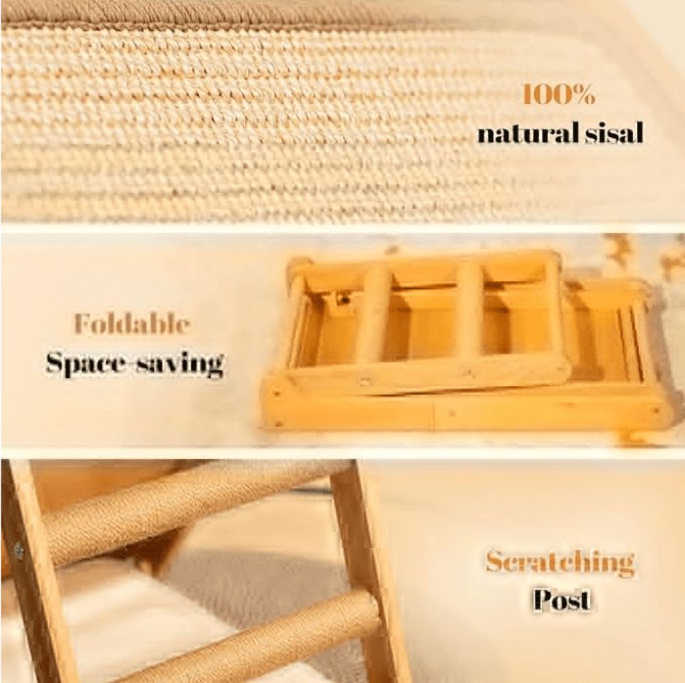 CheerPals Sisal Cat Scratcher Ramp with Cushion, 20" x 14.1" Large Foldable Scratch Board Cats Scratching Post, Wooden Pet Furniture - Image 4