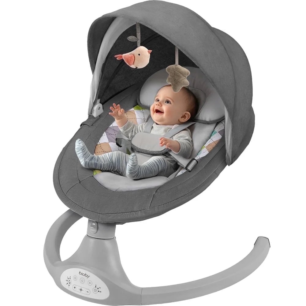 Electric Baby Swing, Caveen Infant Swing Rocker with Remote Control, 5 Sway Speeds, Bluetooth Music, Grey