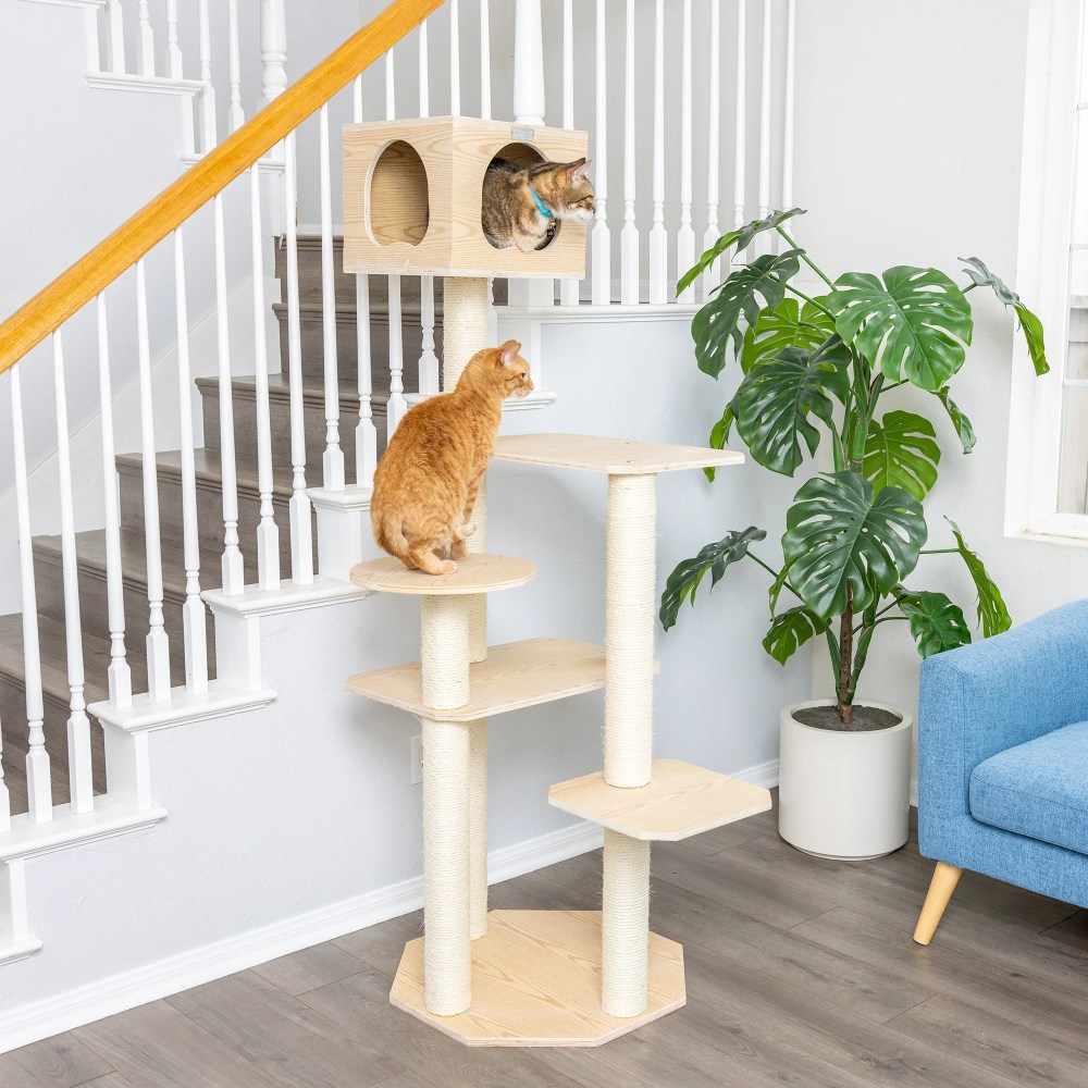 Armarkat 69-in Cat Tree & Condo Scratching Post Tower, Wood - Image 9
