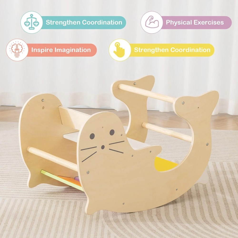 OLAKIDS Climbing Toys for Toddlers, 3 in 1 Pikler Montessori Wooden Arch Climber Rocker Ladder, Indoor Kids Activity Climb Toy Gym Playground Play Structure Gift for Children Boys Girls - Image 3