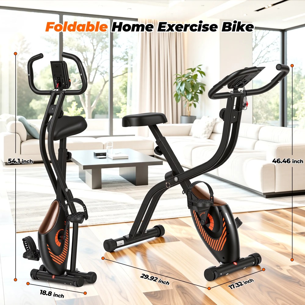 Naipo Exercise Bike Indoor 16 Level Magnetic Resistance Folding Stationary Bike with 265lbs Capacity Adjustable Seat Height Orange Color for Space Saving Home Use - Image 5