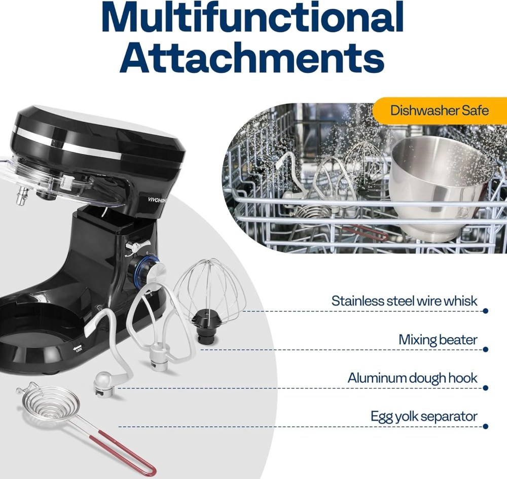SPECSTAR 4.75 Quart Stand Mixer,8 Speed Kitchen Electric Food Mixer,Household Stand Mixer for Baking,Cake,Bread with Beater,Dough Hook,Wire Whip and Egg Separator,Black - Image 6