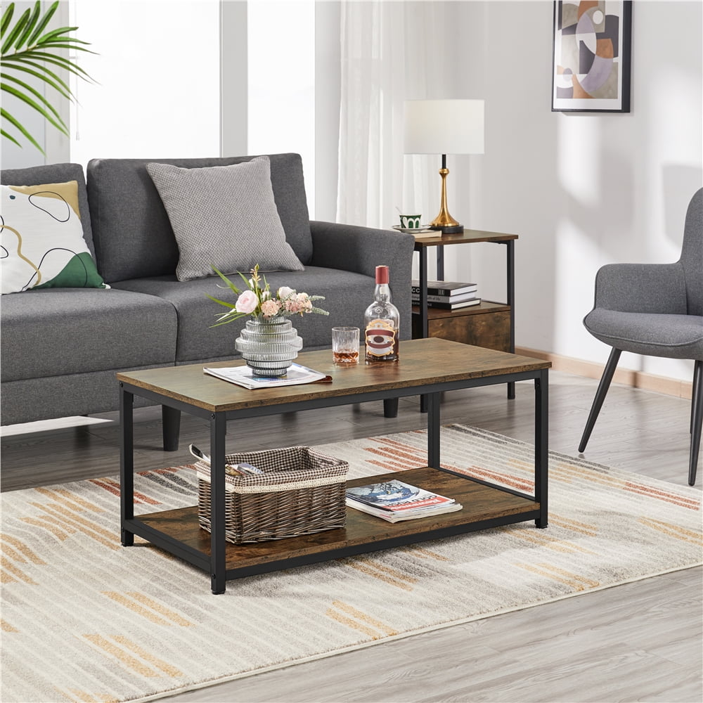Alden Design Industrial Coffee Table with Storage Shelf,Rustic Brown