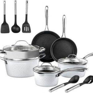 Granitestone 15 Piece Pots and Pans Set Nonstick Cookware Set,Pot and Pan Set,Kitchen Cookware Sets,Induction Cookware Set,Frying Pan Set,Pot Set Induction Cookware,Dishwasher Safe,Cream White