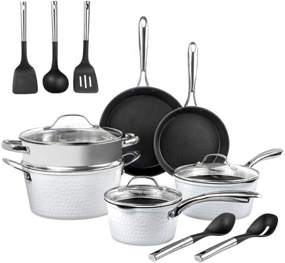 Granitestone 15 Piece Pots and Pans Set Nonstick Cookware Set,Pot and Pan Set,Kitchen Cookware Sets,Induction Cookware Set,Frying Pan Set,Pot Set Induction Cookware,Dishwasher Safe,Cream White