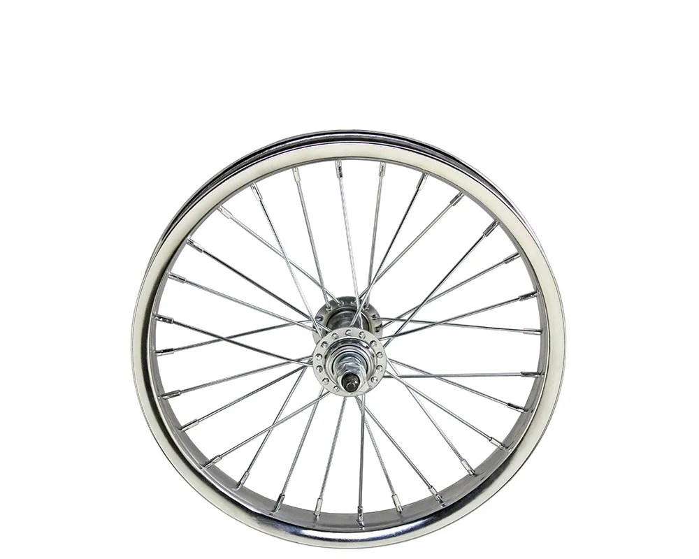 Bike 14 X 32mm Steel Front Wheel 28 Spoke 14G Chrome 3/8 Axle Single Wall Chrome.