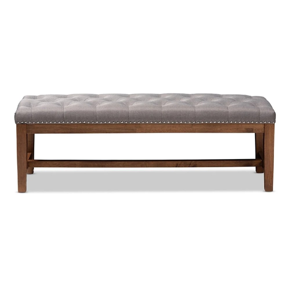 Baxton Studio Ainsley Modern and Contemporary Grey Fabric Upholstered Walnut Finished Solid Rubberwood Bench - Image 6