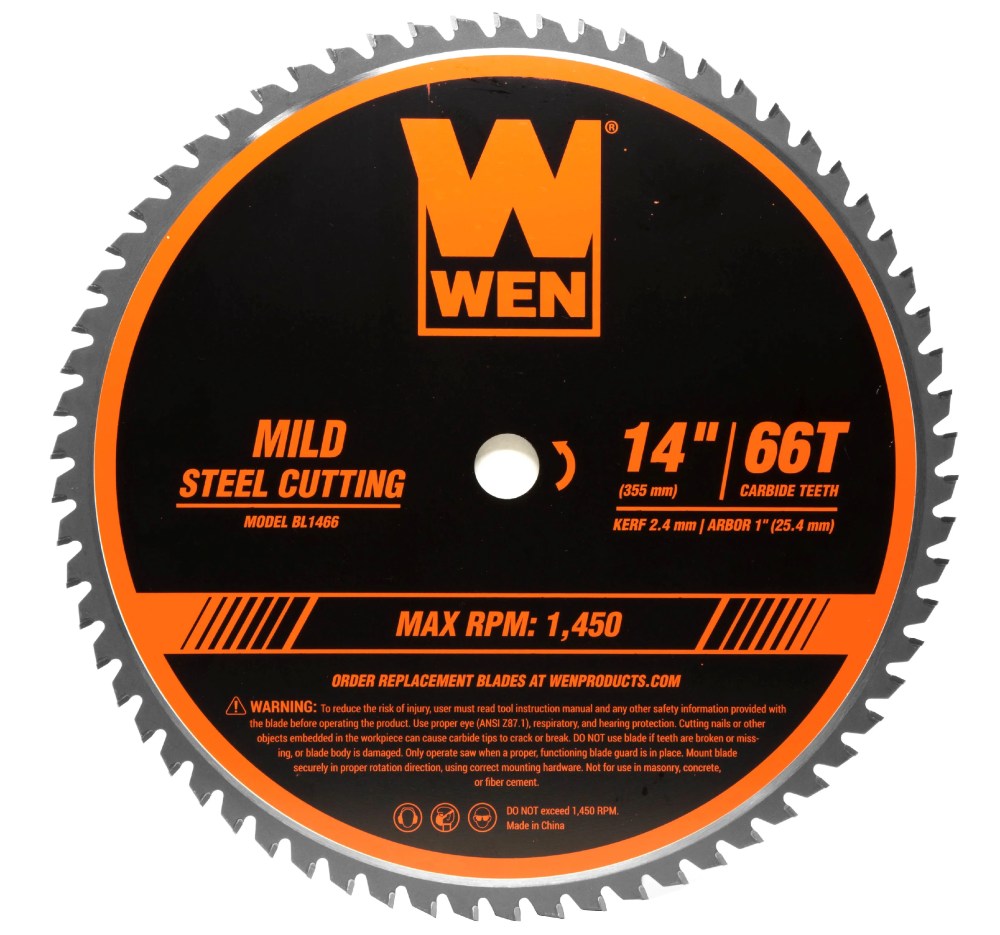 WEN 14-Inch 66-Tooth Carbide-Tipped Professional Metal Saw Blade for Mild Steel Cutting,BL1466