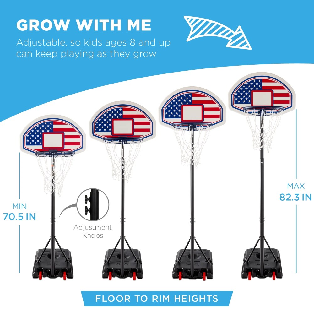 Best Choice Products Kids Height-Adjustable Basketball Hoop, Portable Backboard System w/ 2 Wheels - American Flag - Image 2
