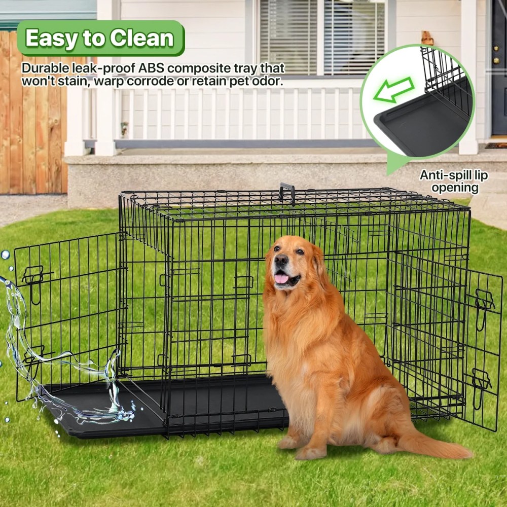 Dkelincs 48 inch Dog Crate Folding XXL Large Dog Cage Dog Kennels and Crates for Large Dogs Pet Animal Segregation Cage with Divider, Plastic Tray, Double-Door, Handle, Black - Image 6