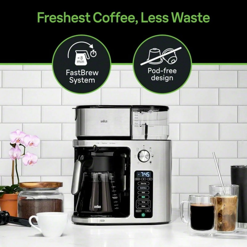 Braun MultiServe Plus 10- Cup Pod Free Drip Coffee Maker,7 Brew Sizes / Hot & Cold Brew & Hot Water for Tea,Stainless steel KF9370SI - Image 5