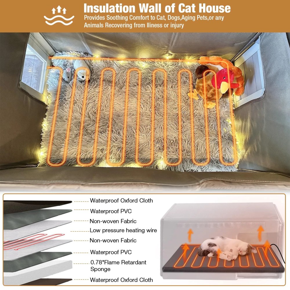 MEDEHOO Heated Cat House for Outside Cats Winter, 100 Waterproof Insulated Outdoor Cat Shelter with Heater & Insulated Liner - Image 4