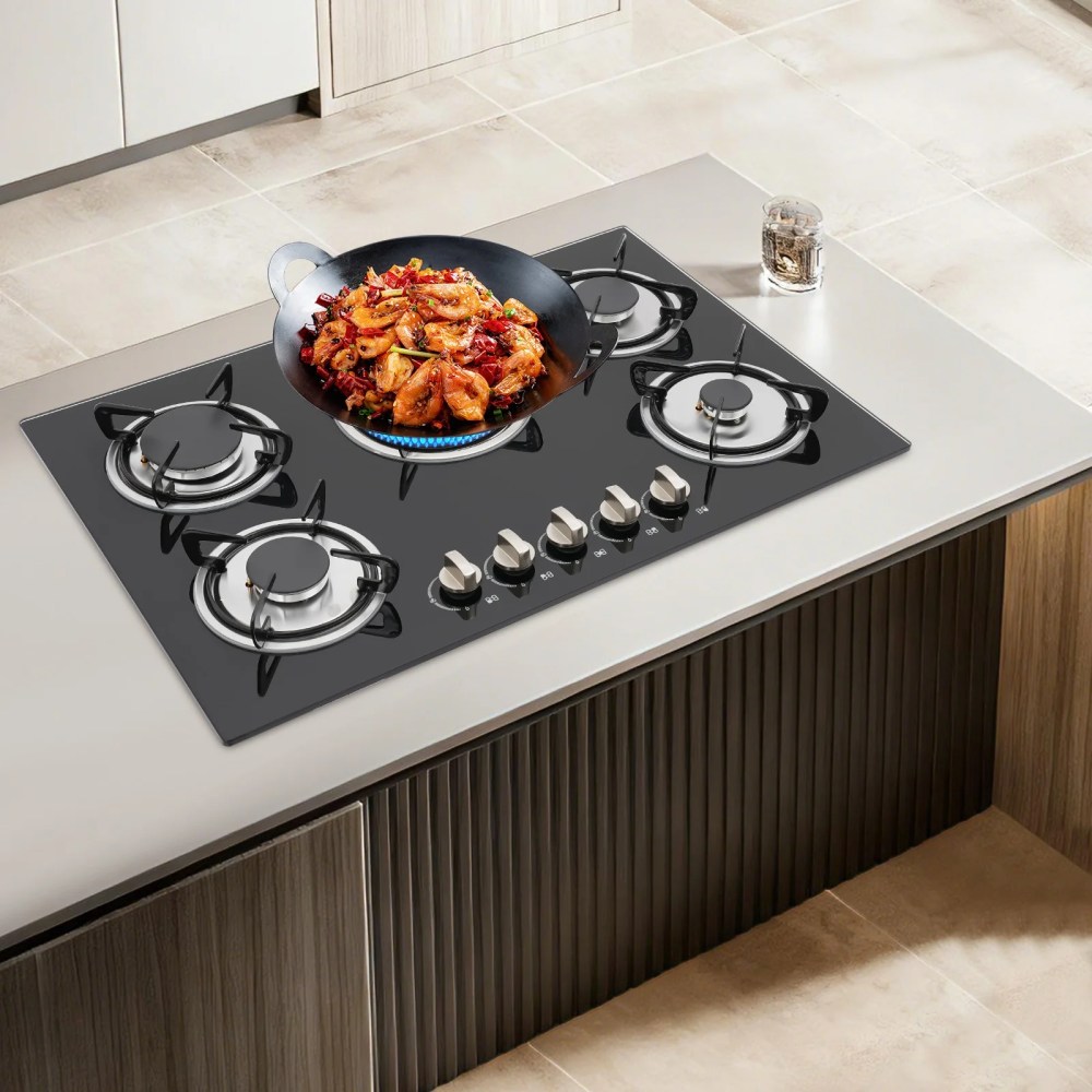 77517cm Built-in Natural Gas Cooktop Stove 5 Burner Countertop Tempered Glass for Homes Restaurants