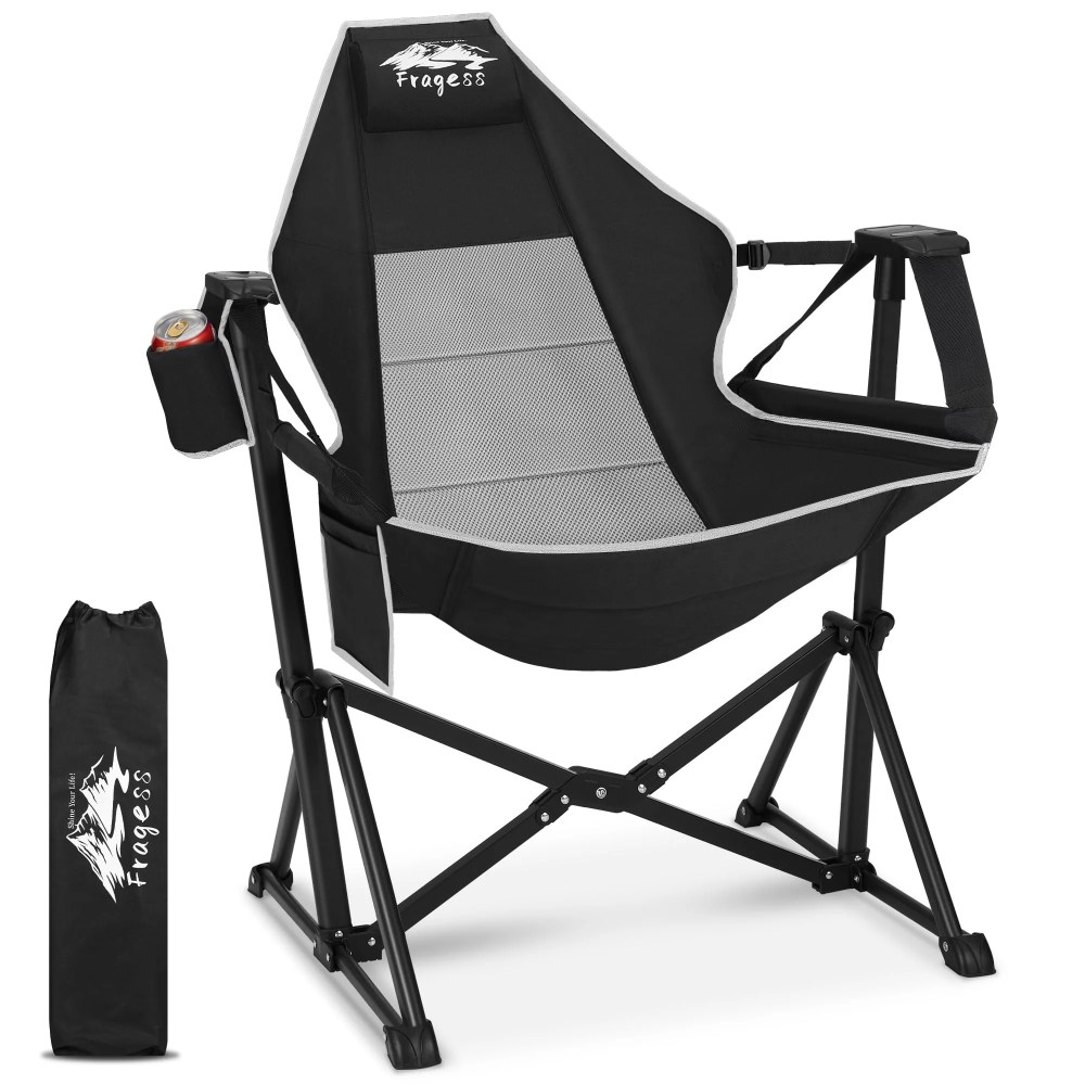 Portable Hammock Camping Chair with Adjustable Back, Folding Hammock Chair Supports 330lbs, Camping Swing Chair for Adults, Camping Hammock Chair for Lawn, Concerts, Backyard-Black