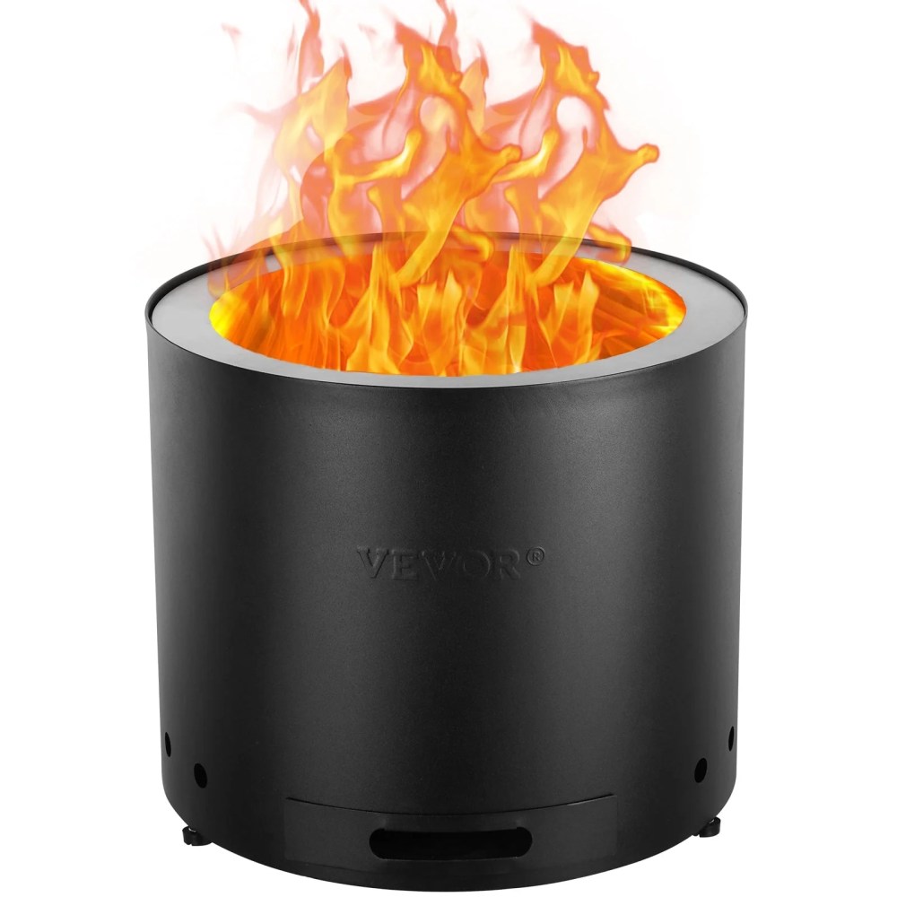 VEVOR Smokeless Fire Pit Stove Bonfire,H: 12.6 in x Dia: 15 in , Wood Burning Fireplaces with Removable Ash Pan,SUS430 Stainless Steel inner Portable Outdoor Firepit,Ideal for Outdoor Patio Camping