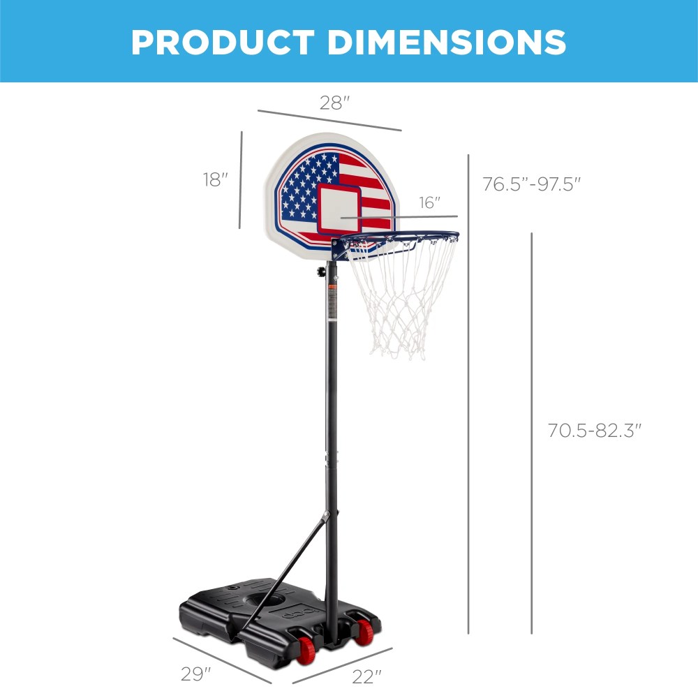 Best Choice Products Kids Height-Adjustable Basketball Hoop, Portable Backboard System w/ 2 Wheels - American Flag - Image 6