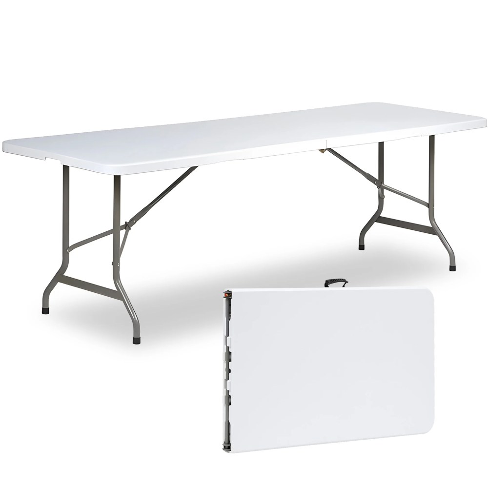 SUGIFT 8 ft Folding Table Rectangular White Folding Plastic Table
