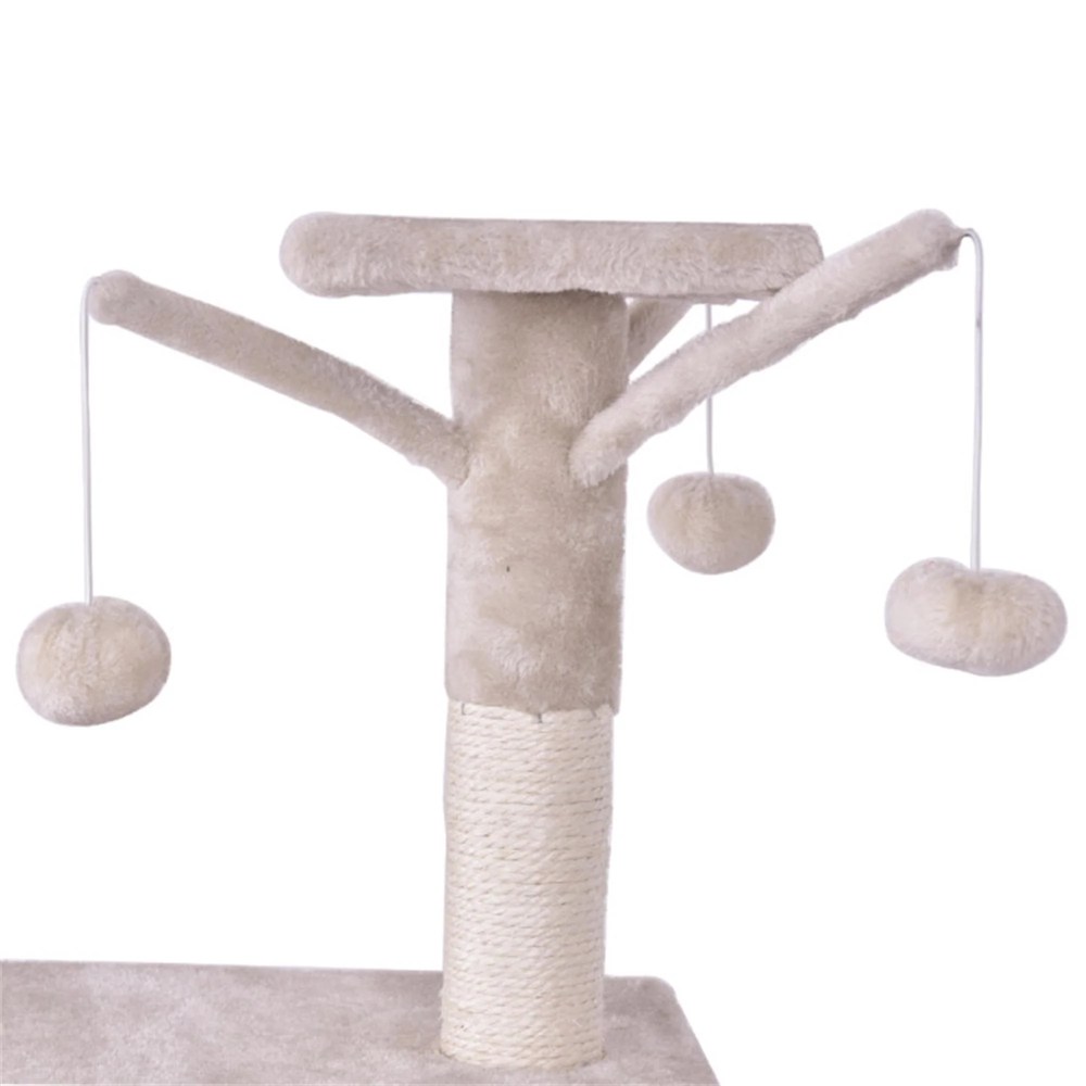 Pefilos 56" Cat Tree Tower for Indoor Cats with Ladder, Scratching Posts Cat Condo for Multiple Cats Jump Platform Cat Furniture Activity Center, Beige - Image 9