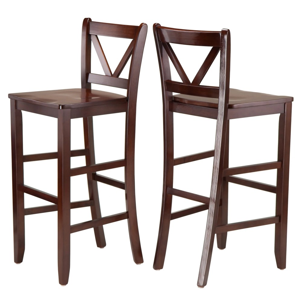 Winsome Wood Victor 30" V-Back Bar Stool,Set of 2,Walnut Finish
