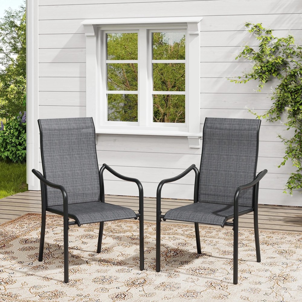 Vicllax Outdoor Patio Dining Chairs Stackable High Back Metal Frame with Textilene,Set of 2,Gray