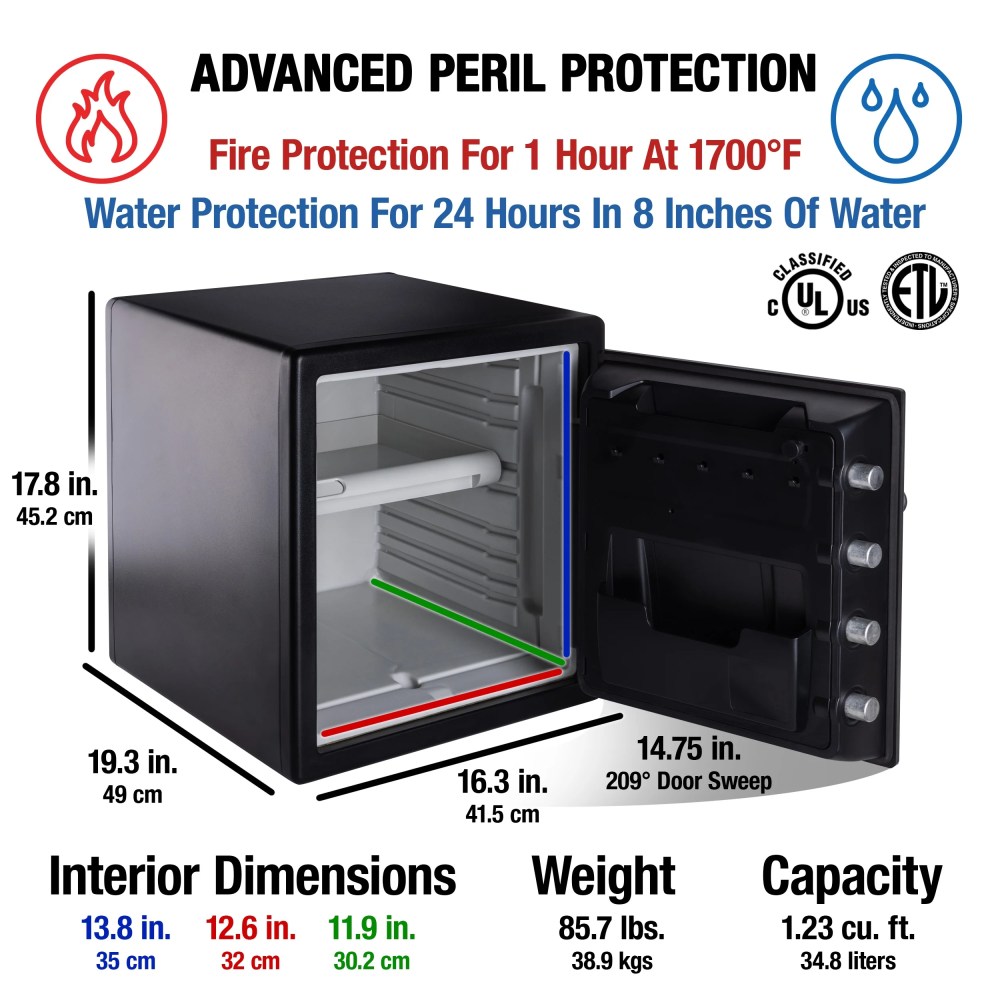 SentrySafe SFW123DTB Fire-Resistant and Water-Resistant Safe with Combination Lock, 1.23 Cu. Ft. - Image 3