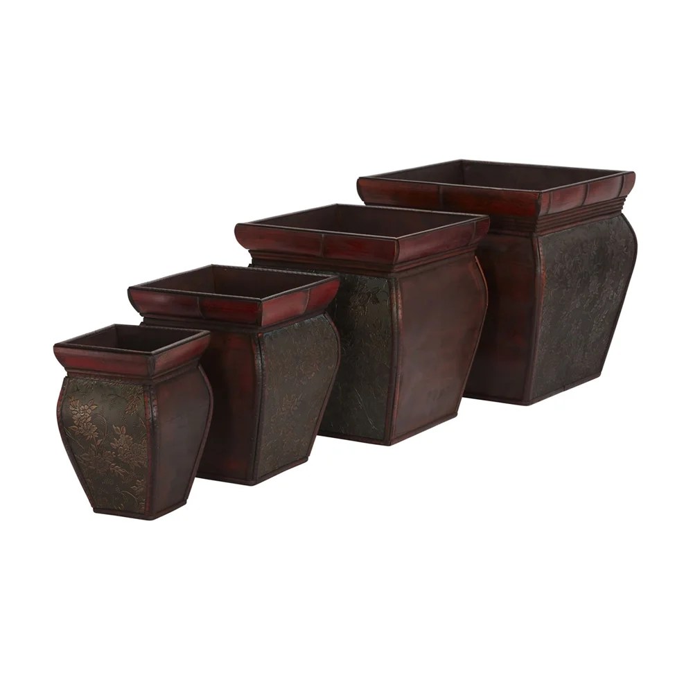 Nearly Natural 14" Brown Square Planters with Rim,Set of 4