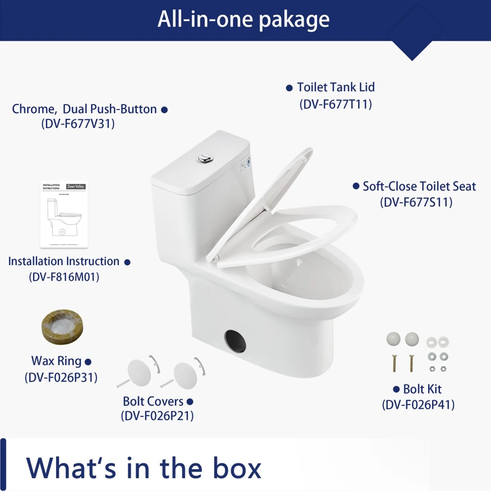 DeerValley Ursa DV-1F52677 Elongated One-Piece Toilet Ceramic 0.8/1.28 GPF Dual Flush Bathroom Toilets - Image 3