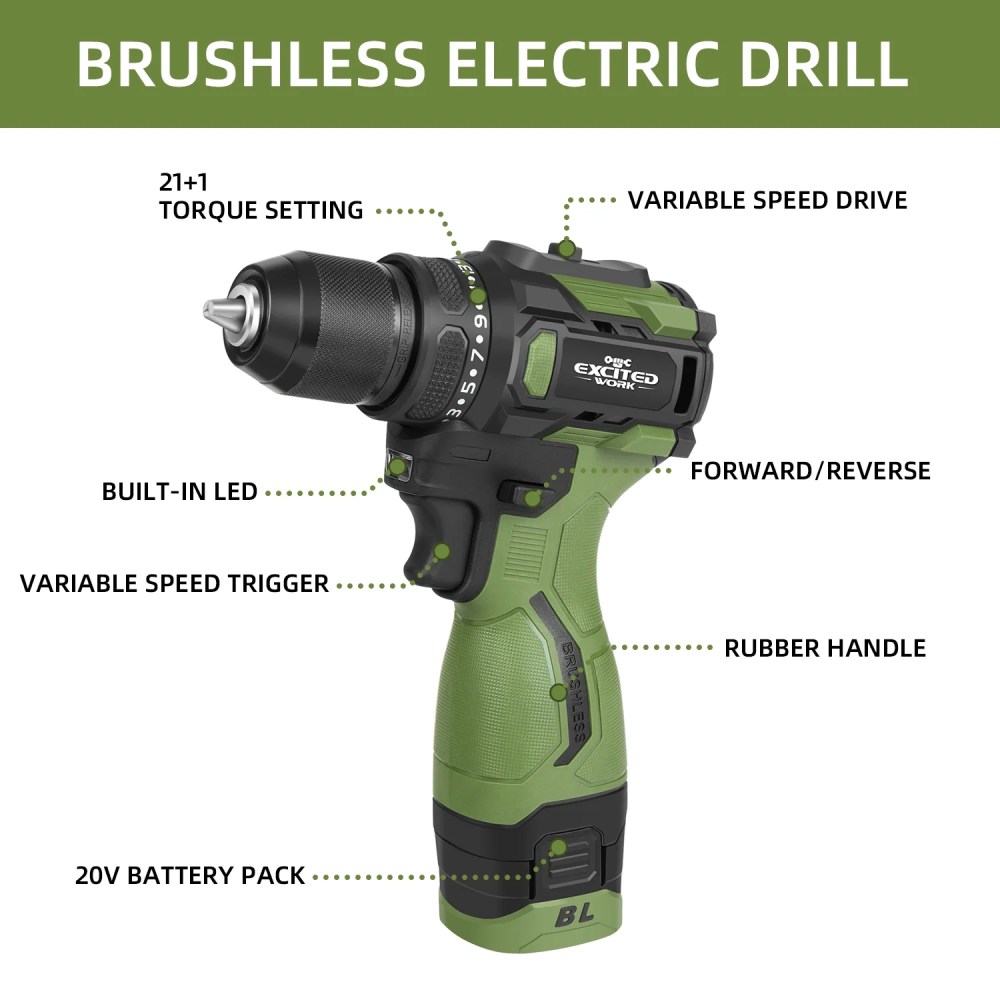17V Brushless Screwdriver Drill Set,140Nm Cordless Impact Driver & 55Nm Electric Drill with 3 Adjustable Speed - Image 3