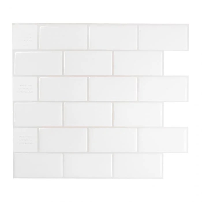 Smart Tiles Peel and Stick Backsplash,10 Adhesive Tiles,Subway White,10, 95"x9, 7"