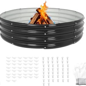 48 inch Fire Pit Ring,Galvanized Fire Ring 1ft high,Wood Burning Fire Pits Ring,Outdoor Fireplace Height 12 Inch,Round Camp Fire Ring,Bonfire Pit for Camping,Backyard (4x4x1FT)