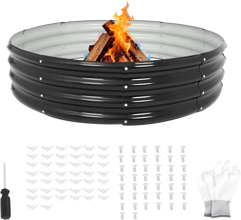 48 inch Fire Pit Ring,Galvanized Fire Ring 1ft high,Wood Burning Fire Pits Ring,Outdoor Fireplace Height 12 Inch,Round Camp Fire Ring,Bonfire Pit for Camping,Backyard (4x4x1FT)