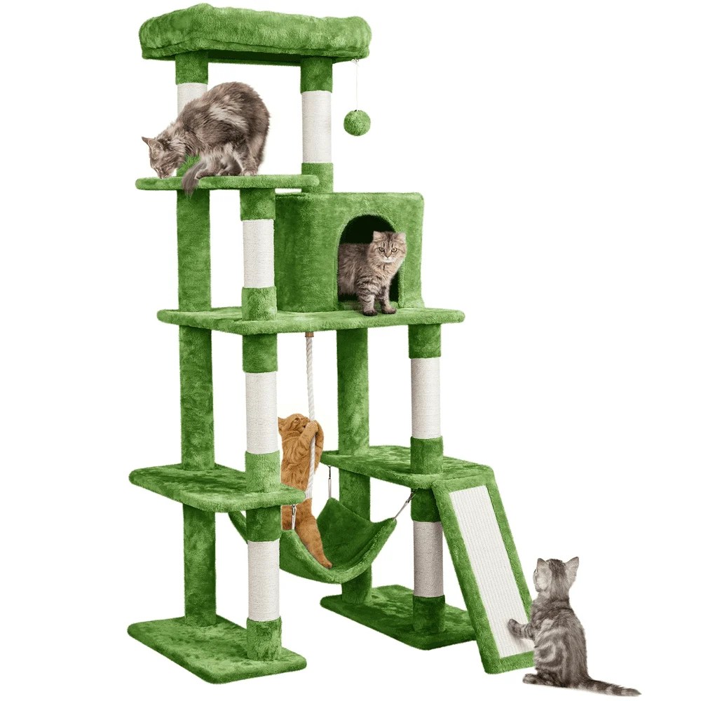 Alden Design 63" H Cat Tree Scratching Posts Cat Tower for Kittens Indoor, Green