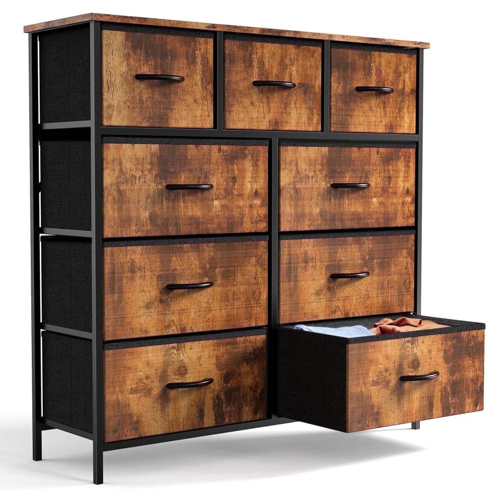 ZUNMOS 9 Drawer Fabric Dresser for Bedroom,Chest of Drawer Organizer Storage Cabinet for Closet,Entryway,Rust Brown