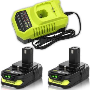 2-Pack 18V 3.0Ah Li-ion Battery & Charger Combo for Ryobi 18V P102 P103 P104 P105 P107 P108 P109 P190 P191 P122 Power Tools