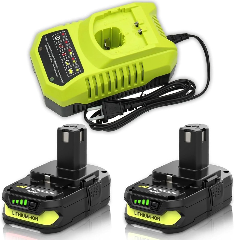 2-Pack 18V 3.0Ah Li-ion Battery & Charger Combo for Ryobi 18V P102 P103 P104 P105 P107 P108 P109 P190 P191 P122 Power Tools