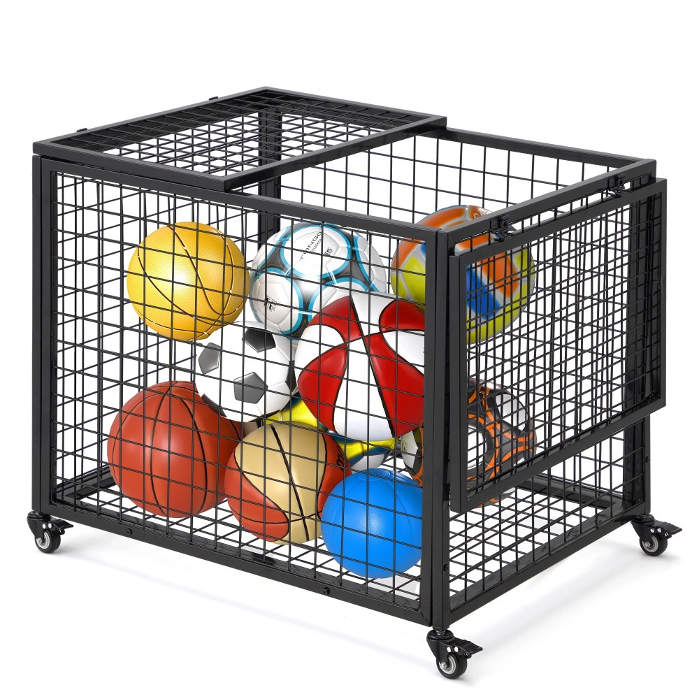 YODOLLA Ball Cart Storage,  Rolling Basketball Bin with Wheels for Garage,  School,  Gym,  Sports Equipment and Toy Organizer,  Indoor & Outdoor