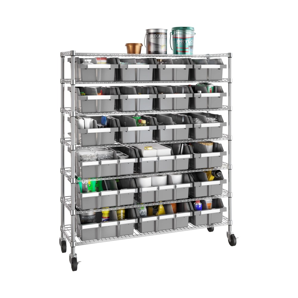 Seville Classics Extra-Wide 7-Tier NSF 21-Bin Rack, 48" W x 14" D x 56" H, Gray - Image 6