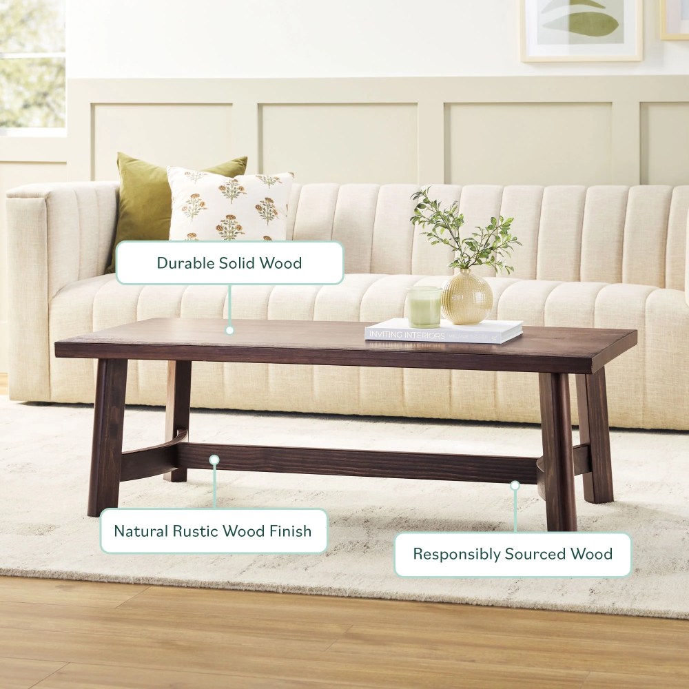 Walker Edison Modern Farmhouse Easy Assembly Wood Coffee Table Espresso - Image 10