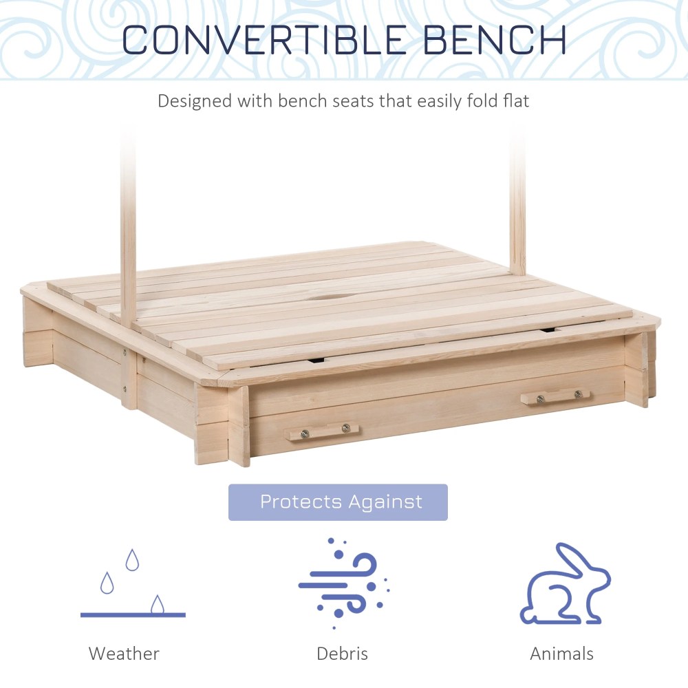 Outsunny Covered Sandbox with Lid & Adjustable Canopy for Kids, Wooden - Image 6