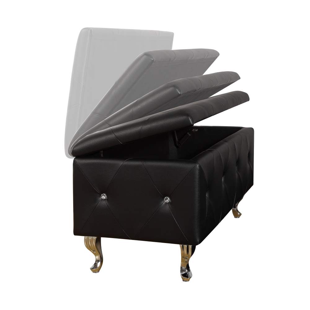 AC Pacific Crystal Tufted Faux Leather Storage Bench,Black - Image 5
