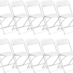 Ktaxon 10 Pack Commercial Plastic Folding Chairs Stackable Wedding Party Chairs Portable Chairs for Outdoor White