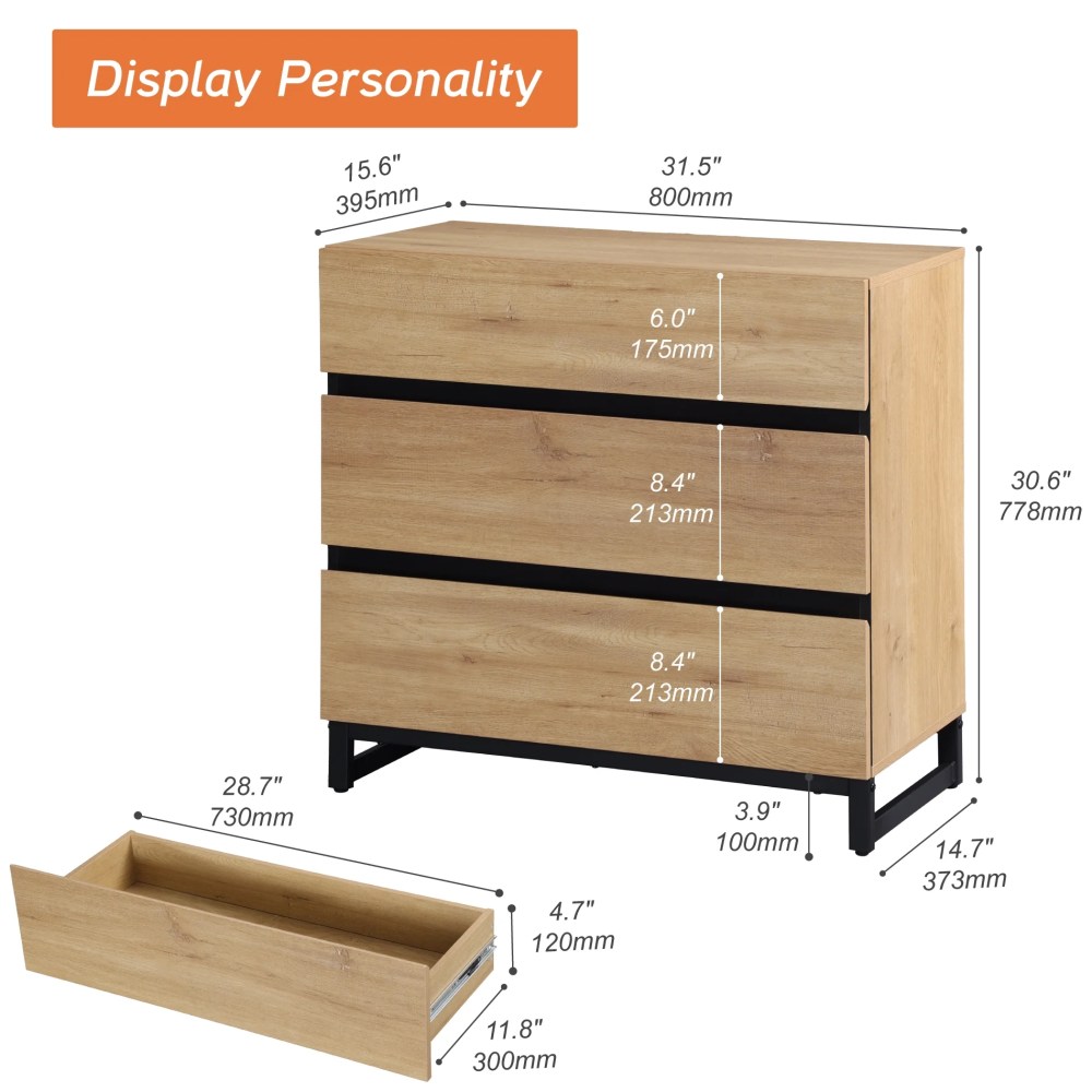 WAMPAT Modern TV Stand Fits up to 40" TV,Entertainment Center with 3 Drawers and Sturdy Metal Base,Media Console for Living Room & Bedroom,Oak - Image 5