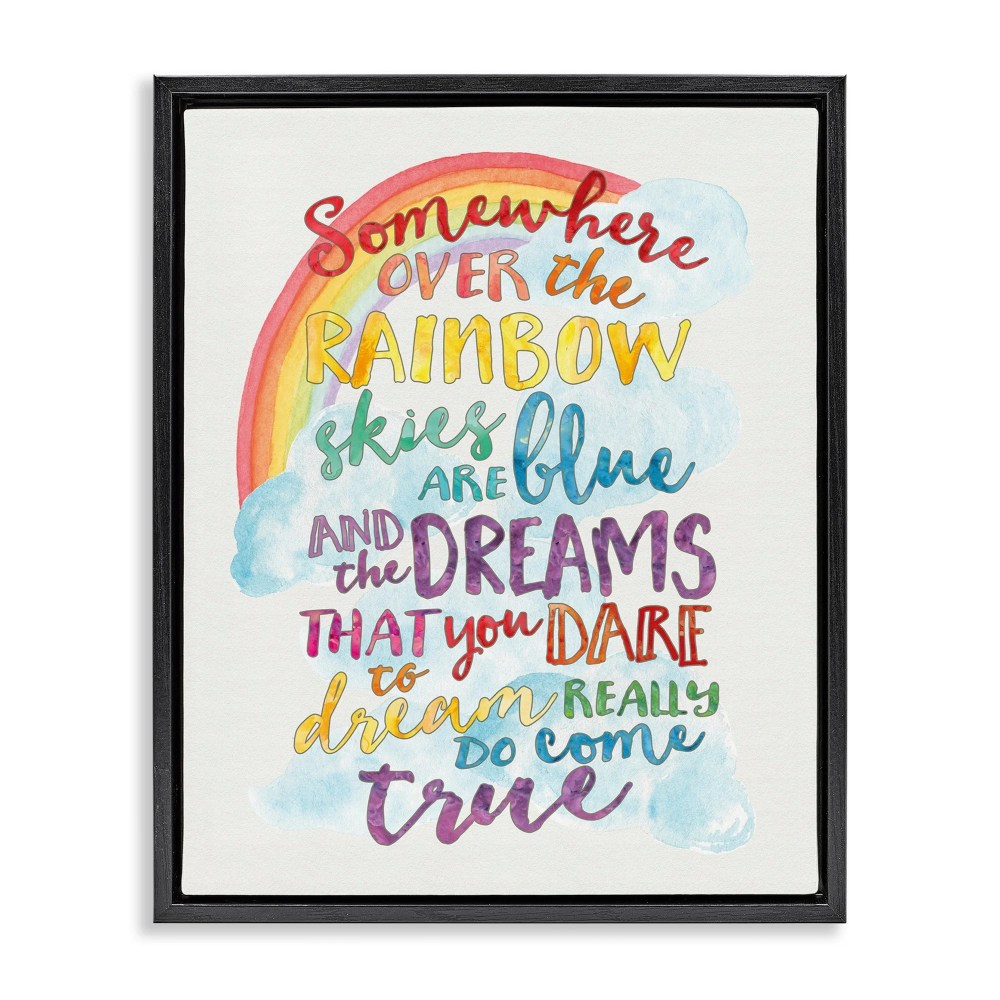 Stupell Industries Somewhere Over the Rainbow With Rainbow Jet Black Framed Floating Canvas Wall Art, 1620, by Erica Billups