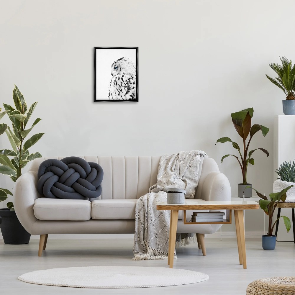 Stupell Industries Snow Owl White Feathers Peering Blue Eyes Jet Black Framed Floating Canvas Wall Art, 1620, by Design Fabrikken - Image 4