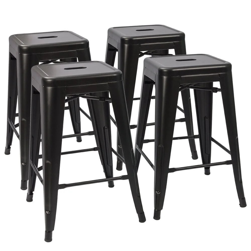 Lacoo Indoor-Outdoor 24 Inches Metal Stackable High Backless Bar Counter Stools, Black