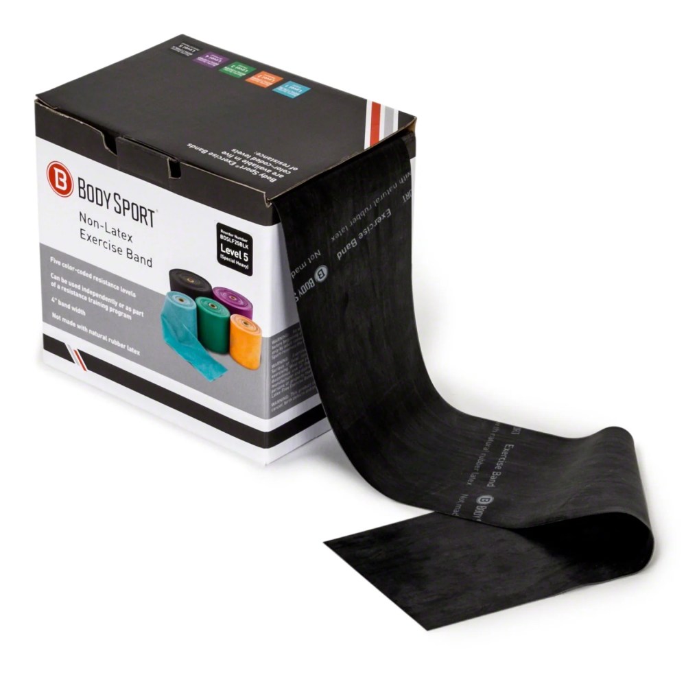 Body Sport Exercise Bands, Special Heavy Resistance, Black, 25 yd. Roll, Ideal for Tightening, Toning, & Strengthening Muscles