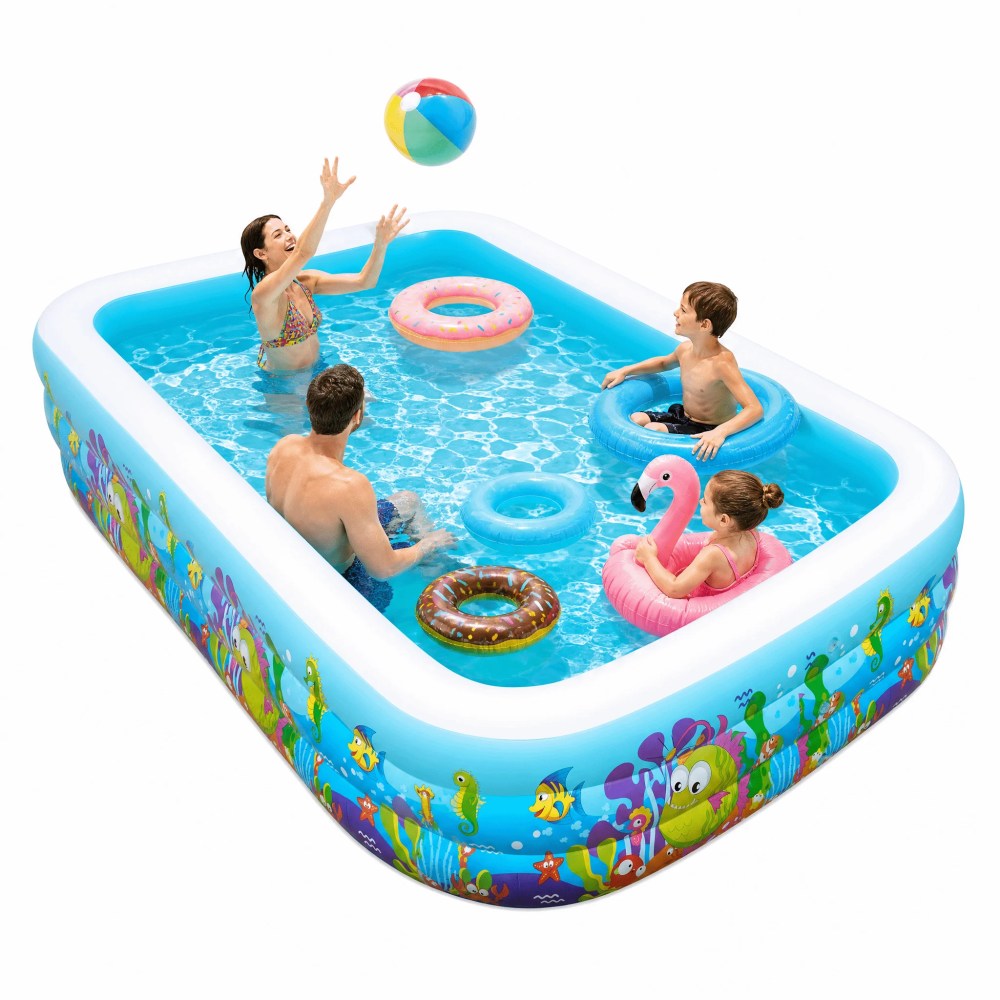 Naipo Inflatable Swimming Pool for Kids and Adults,  120"x72"x22" Oversized Thickened Family Swimming Pool for Toddlers,  Outdoor,  Garden,  Backyard,  Summer Water Party,  Cartoon Patterns