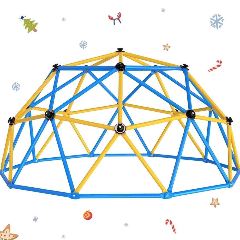 Zupapa 10FT Climbing Dome,  Experience Ultimate Fun with The Upgraded Decagonal Geo Dome Climber,  Supports 1000LBS Outdoor Playset and Easy Assembly Play Equipment for Kids (Blue&Yellow,  10FT)
